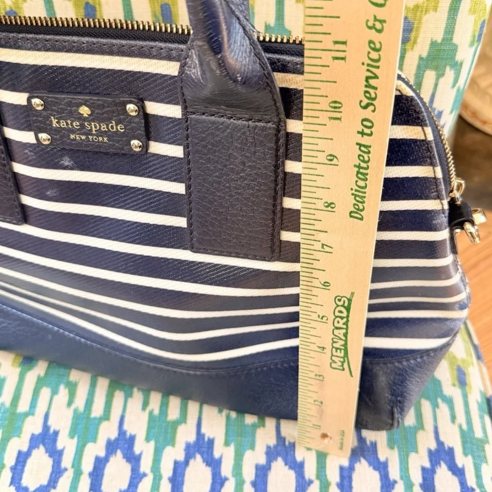 Kate Spade new york Navy/White Striped Satchel Zip Top Handle Detachable Strap